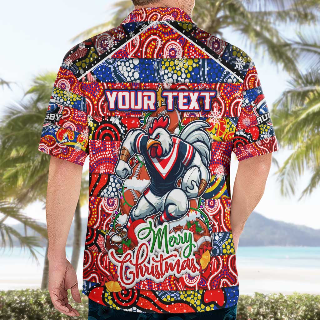 Custom Roosters Rugby Merry Christmas Hawaiian Shirt Indigenous Australian Art