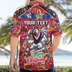 Custom Roosters Rugby Merry Christmas Hawaiian Shirt Indigenous Australian Art