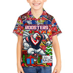 Custom Roosters Rugby Merry Christmas Hawaiian Shirt Indigenous Australian Art
