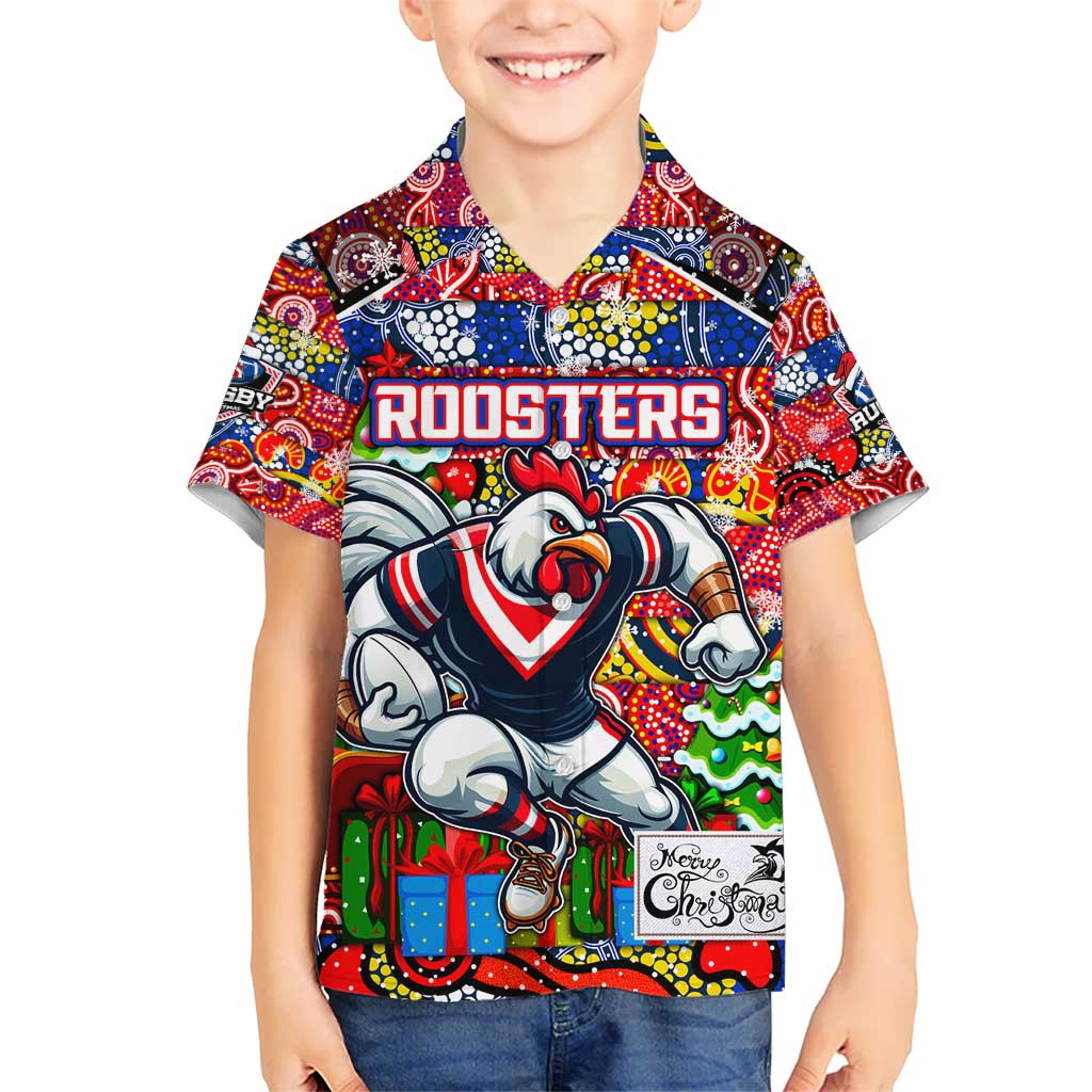 Custom Roosters Rugby Merry Christmas Hawaiian Shirt Indigenous Australian Art