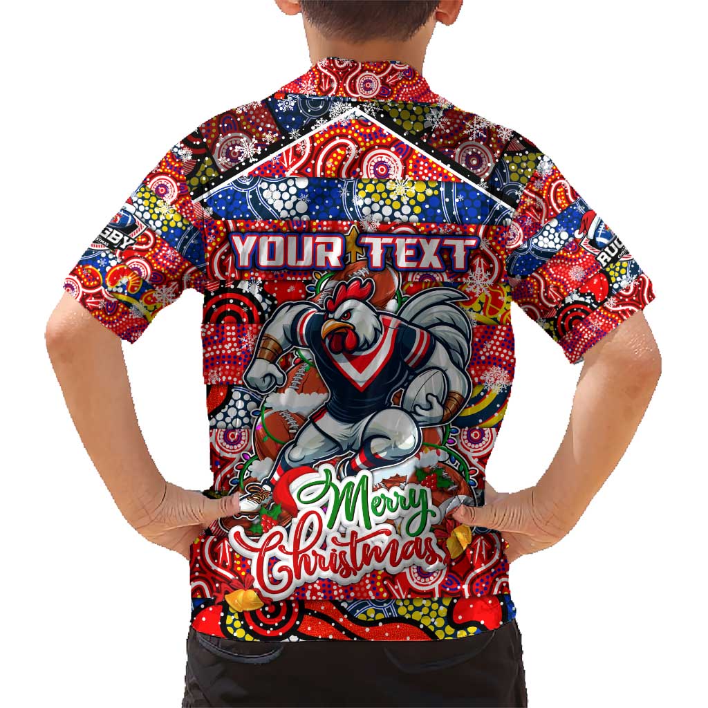 Custom Roosters Rugby Merry Christmas Hawaiian Shirt Indigenous Australian Art