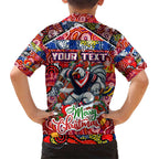 Custom Roosters Rugby Merry Christmas Hawaiian Shirt Indigenous Australian Art