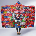 Roosters Rugby Merry Christmas Hooded Blanket Indigenous Australian Art