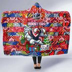 Roosters Rugby Merry Christmas Hooded Blanket Indigenous Australian Art