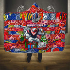 Roosters Rugby Merry Christmas Hooded Blanket Indigenous Australian Art