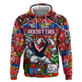 Custom Roosters Rugby Merry Christmas Hoodie Indigenous Australian Art
