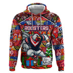 Custom Roosters Rugby Merry Christmas Hoodie Indigenous Australian Art