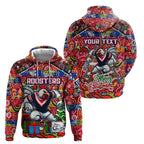 Custom Roosters Rugby Merry Christmas Hoodie Indigenous Australian Art