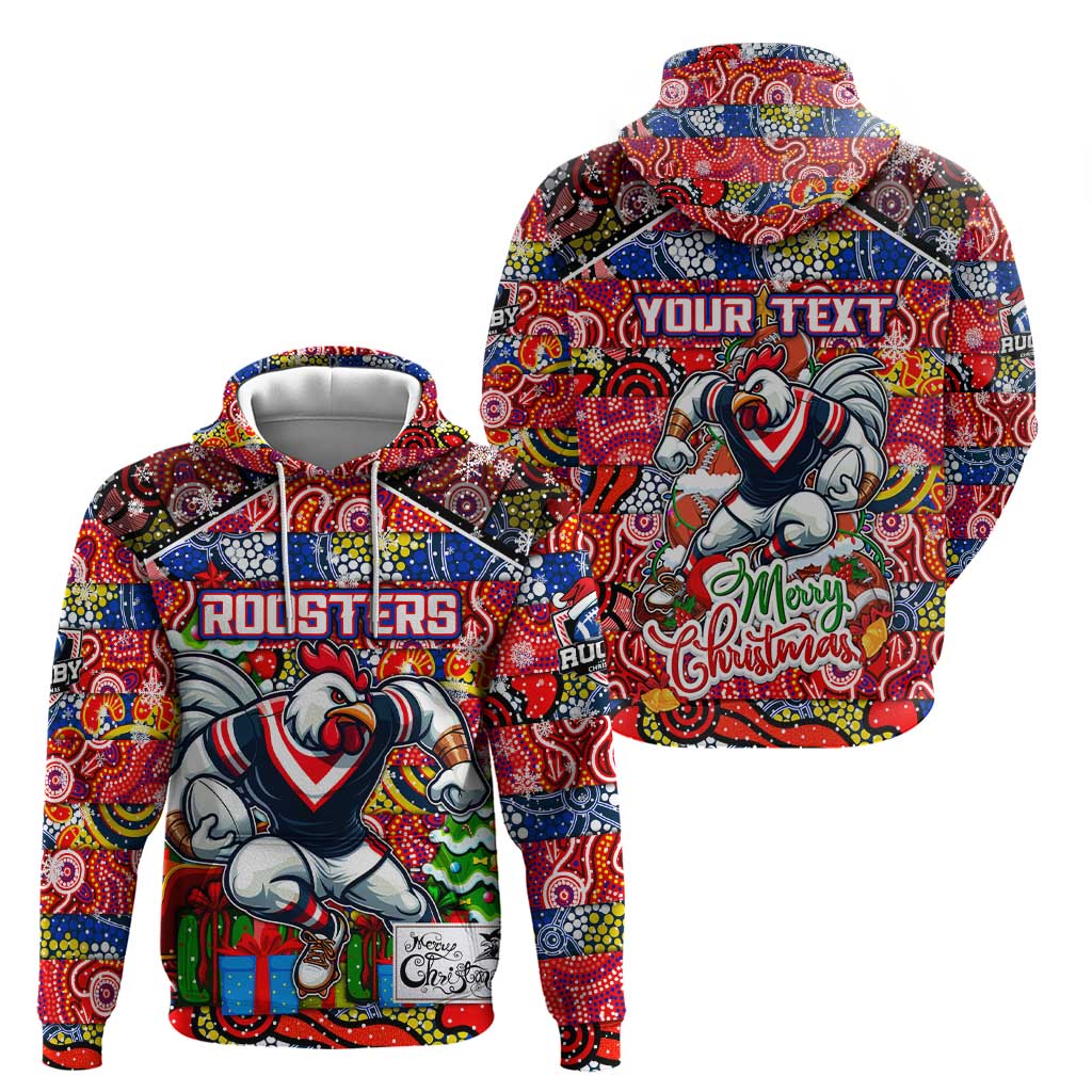 Custom Roosters Rugby Merry Christmas Hoodie Indigenous Australian Art