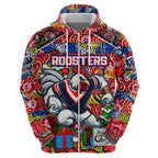 Custom Roosters Rugby Merry Christmas Hoodie Indigenous Australian Art