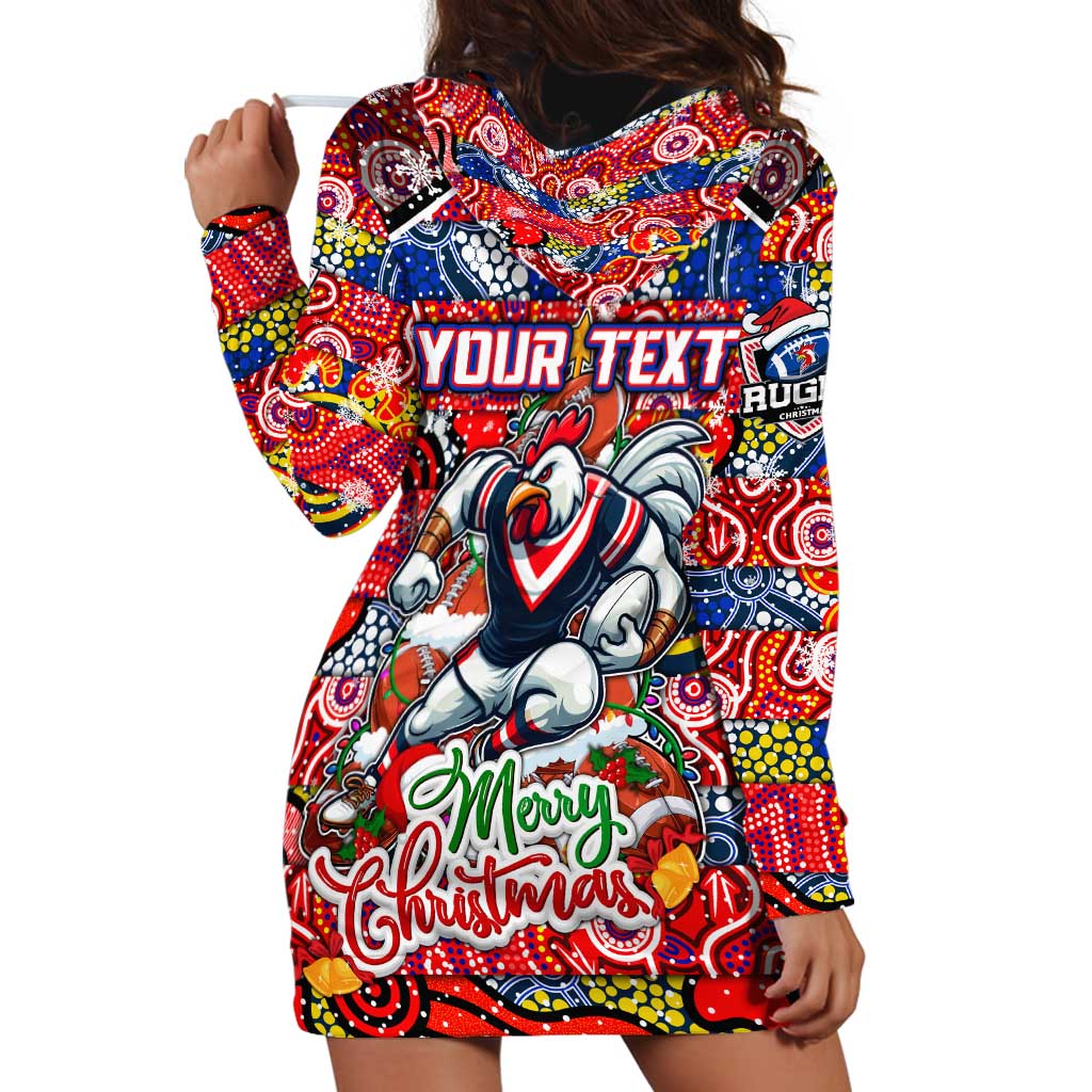 Custom Roosters Rugby Merry Christmas Hoodie Dress Indigenous Australian Art