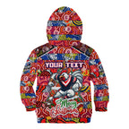 Custom Roosters Rugby Merry Christmas Kid Hoodie Indigenous Australian Art