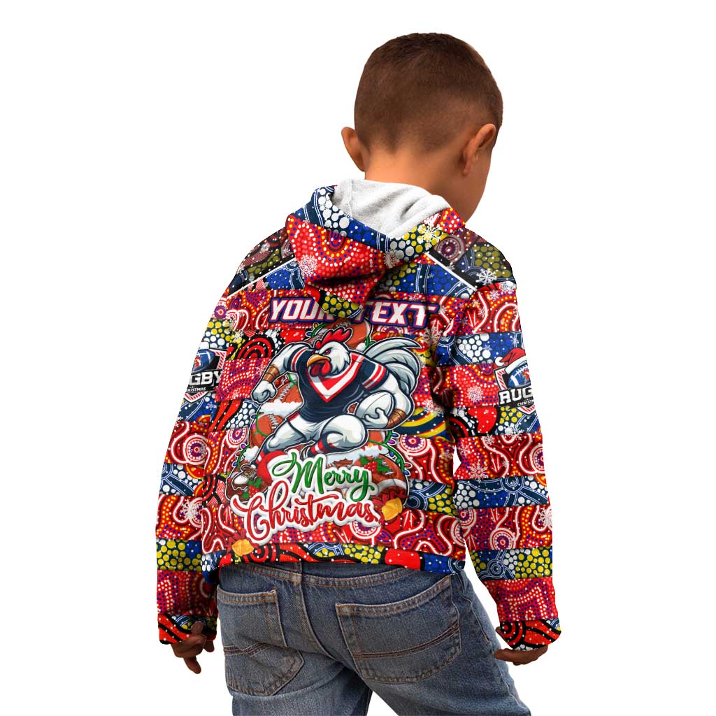 Custom Roosters Rugby Merry Christmas Kid Hoodie Indigenous Australian Art