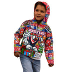 Custom Roosters Rugby Merry Christmas Kid Hoodie Indigenous Australian Art