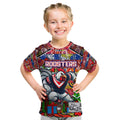 Custom Roosters Rugby Merry Christmas Kid T Shirt Indigenous Australian Art