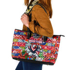 Roosters Rugby Merry Christmas Leather Tote Bag Indigenous Australian Art