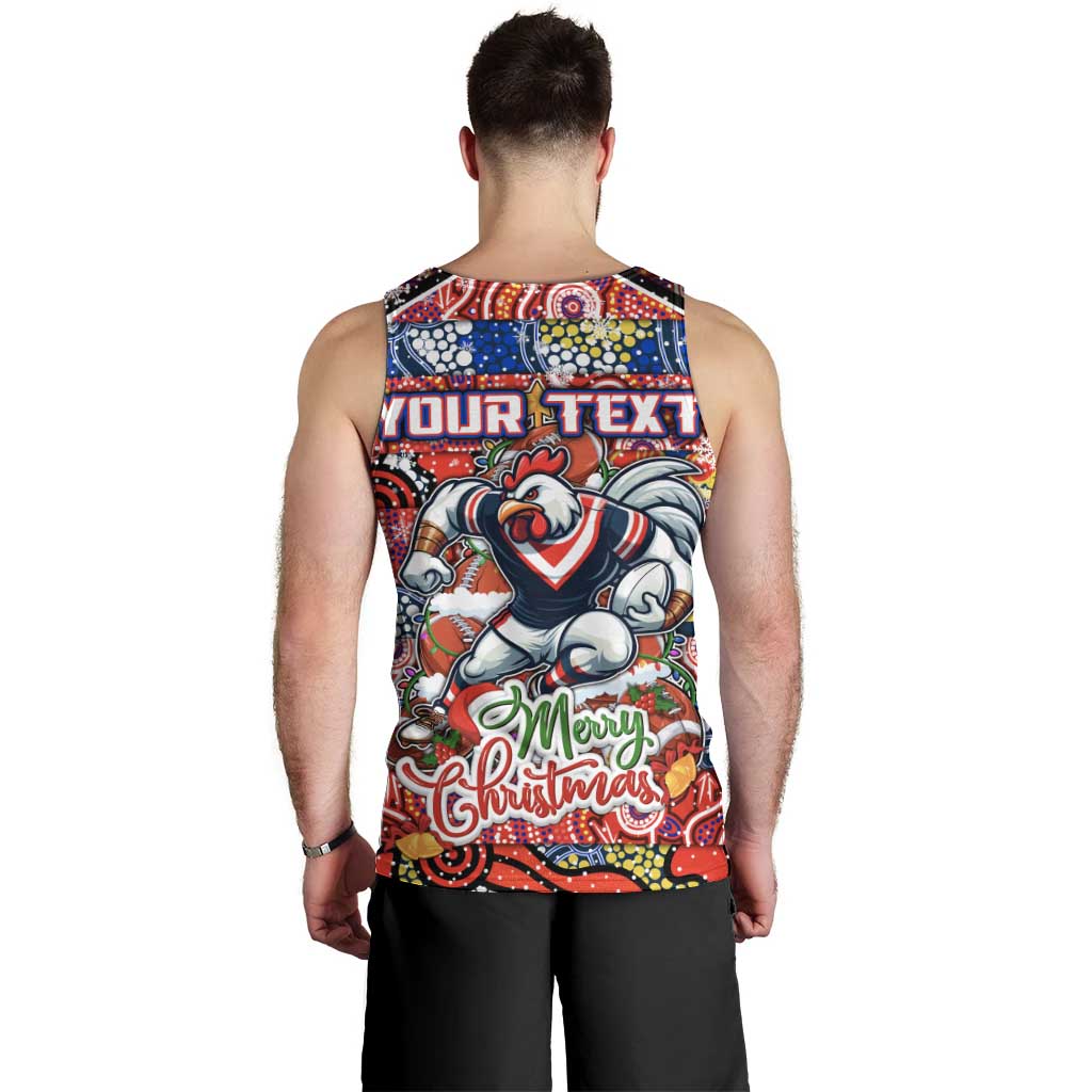 Custom Roosters Rugby Merry Christmas Men Tank Top Indigenous Australian Art