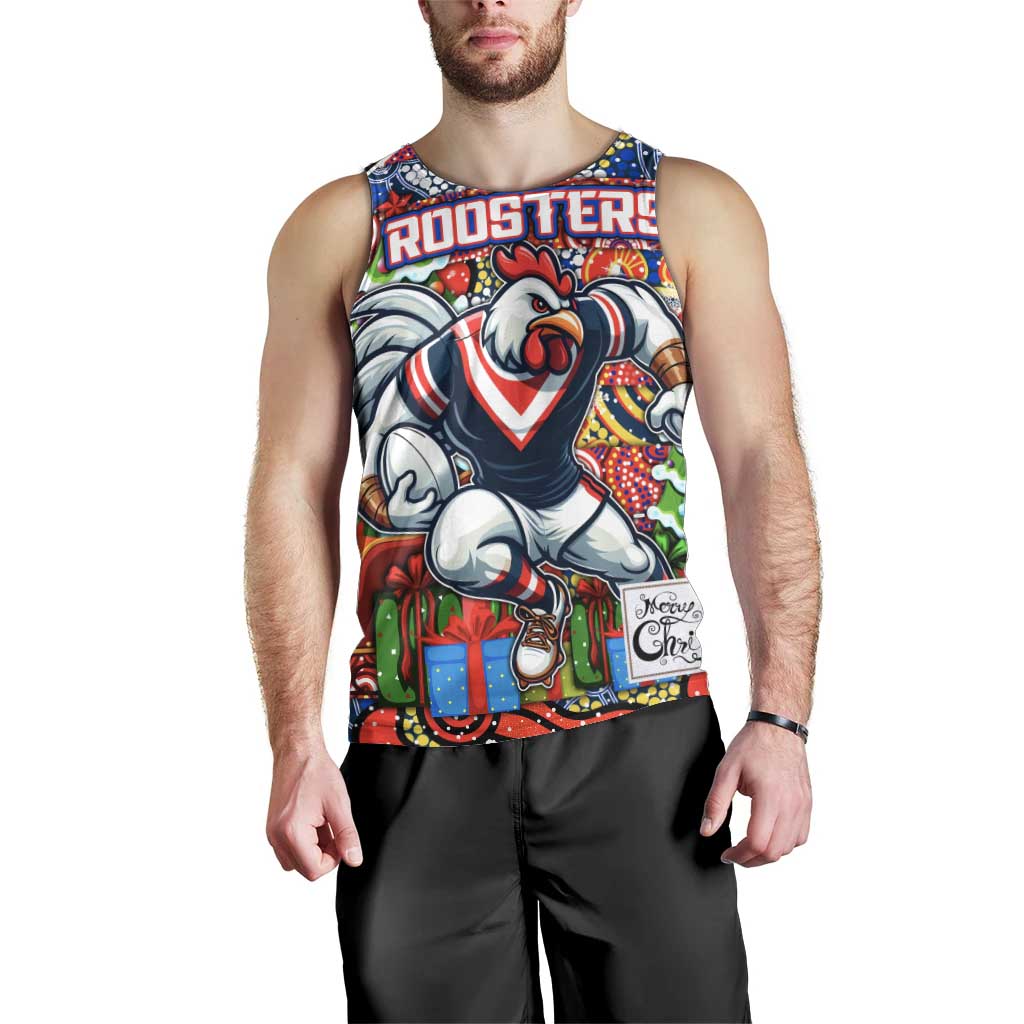 Custom Roosters Rugby Merry Christmas Men Tank Top Indigenous Australian Art