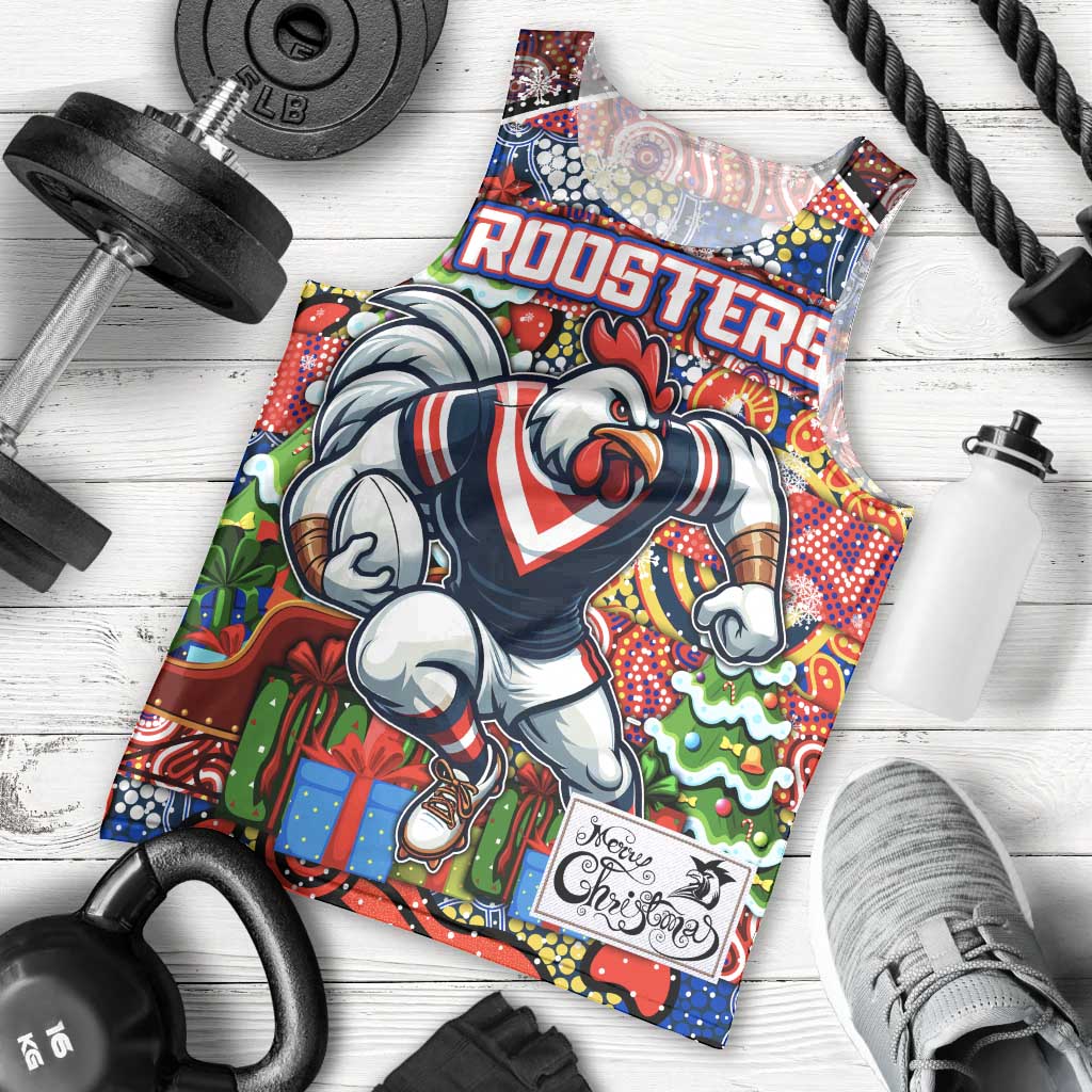 Custom Roosters Rugby Merry Christmas Men Tank Top Indigenous Australian Art