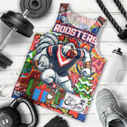 Custom Roosters Rugby Merry Christmas Men Tank Top Indigenous Australian Art