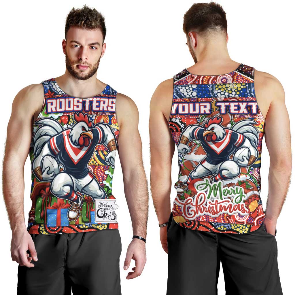 Custom Roosters Rugby Merry Christmas Men Tank Top Indigenous Australian Art