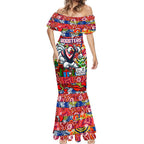 Custom Roosters Rugby Merry Christmas Mermaid Dress Indigenous Australian Art