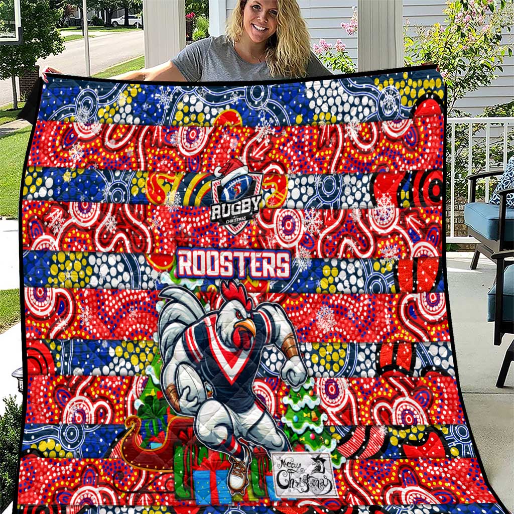 Roosters Rugby Merry Christmas Quilt Indigenous Australian Art