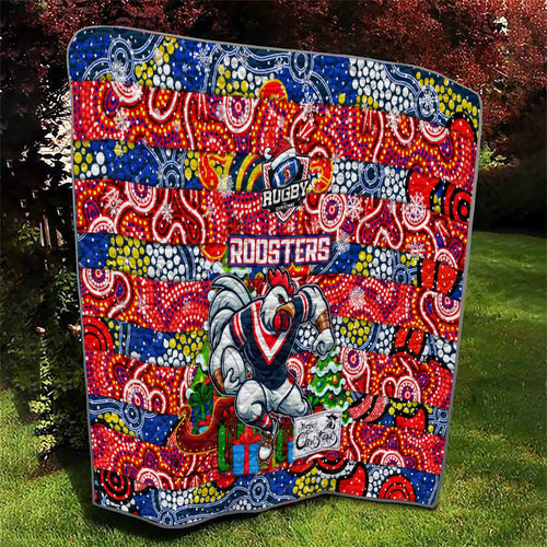 Roosters Rugby Merry Christmas Quilt Indigenous Australian Art