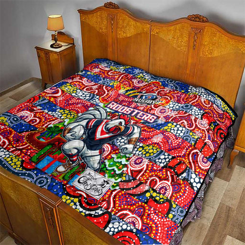 Roosters Rugby Merry Christmas Quilt Indigenous Australian Art