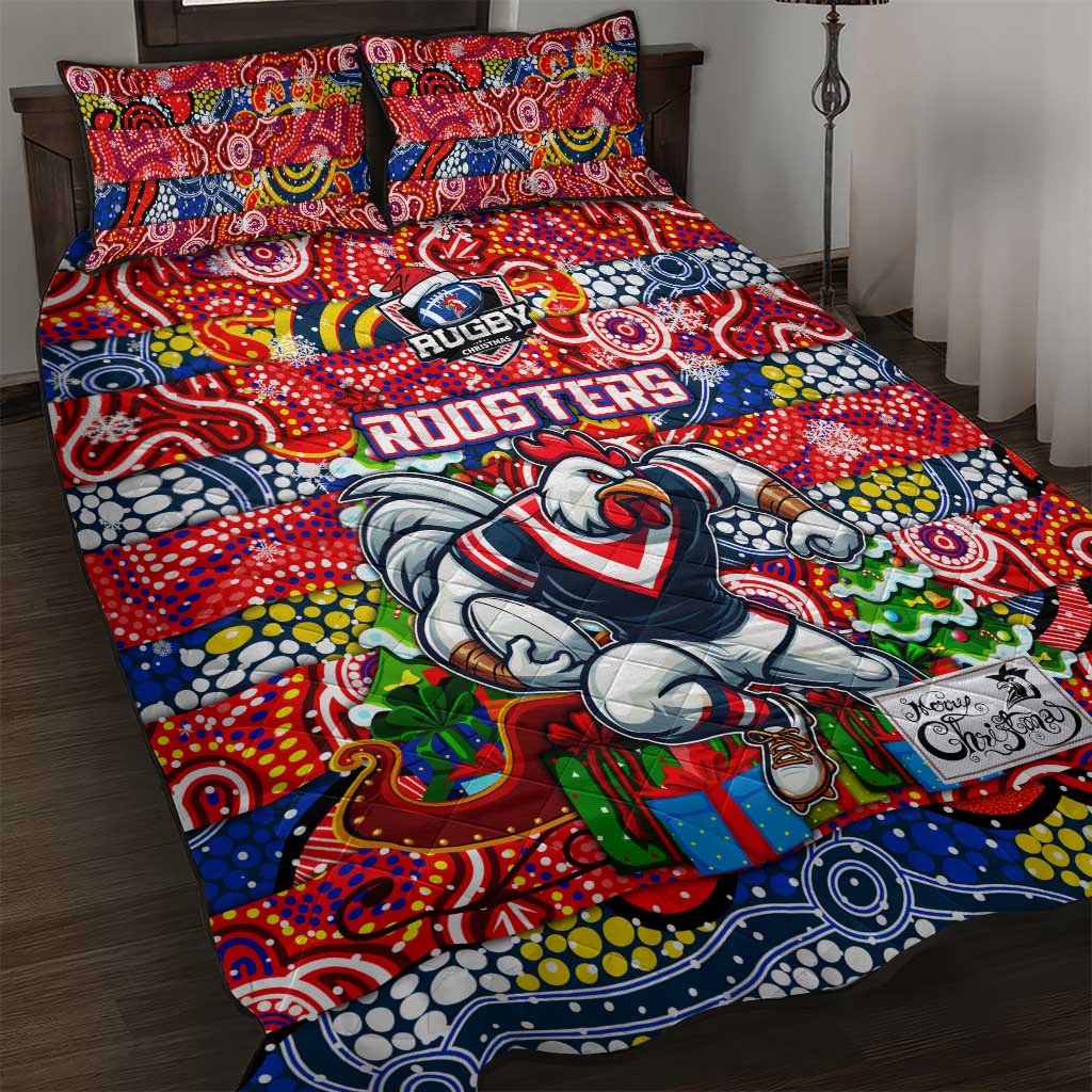 Roosters Rugby Merry Christmas Quilt Bed Set Indigenous Australian Art