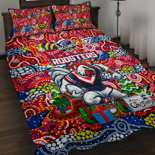 Roosters Rugby Merry Christmas Quilt Bed Set Indigenous Australian Art