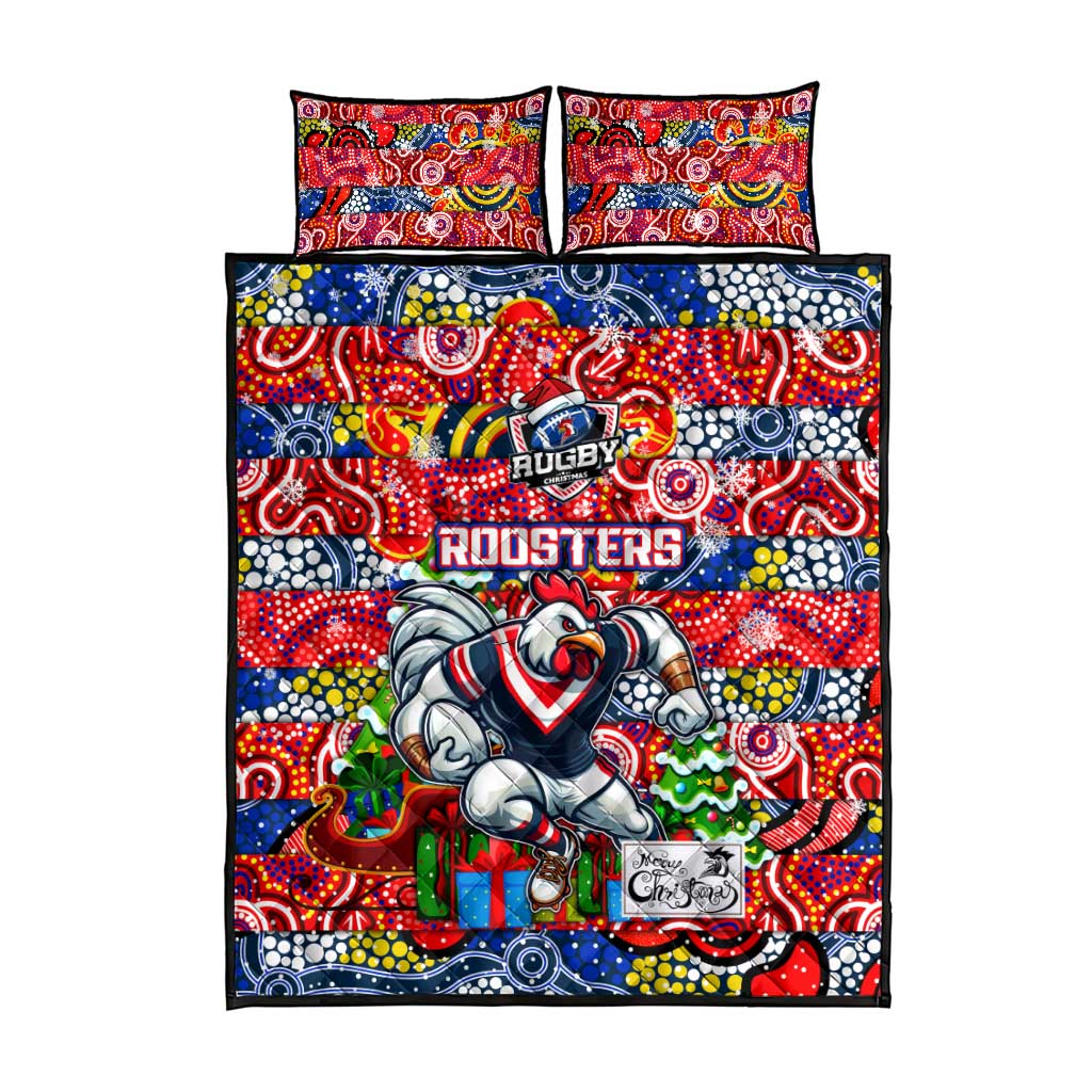 Roosters Rugby Merry Christmas Quilt Bed Set Indigenous Australian Art