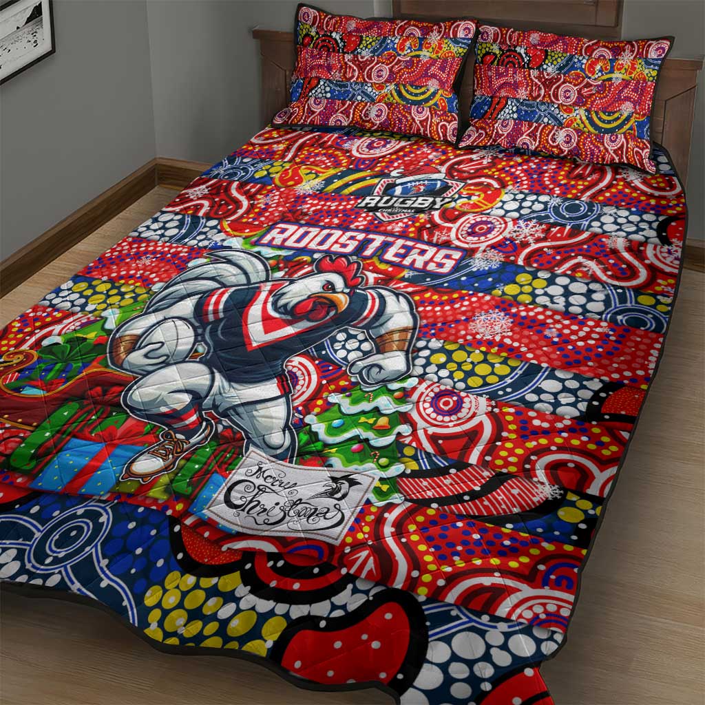 Roosters Rugby Merry Christmas Quilt Bed Set Indigenous Australian Art