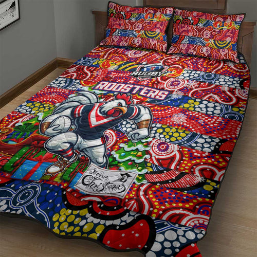 Roosters Rugby Merry Christmas Quilt Bed Set Indigenous Australian Art