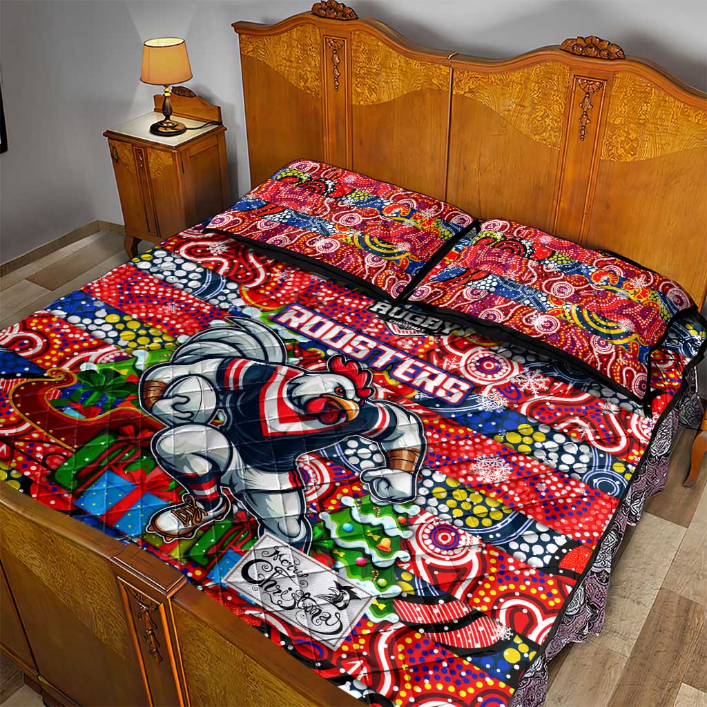 Roosters Rugby Merry Christmas Quilt Bed Set Indigenous Australian Art