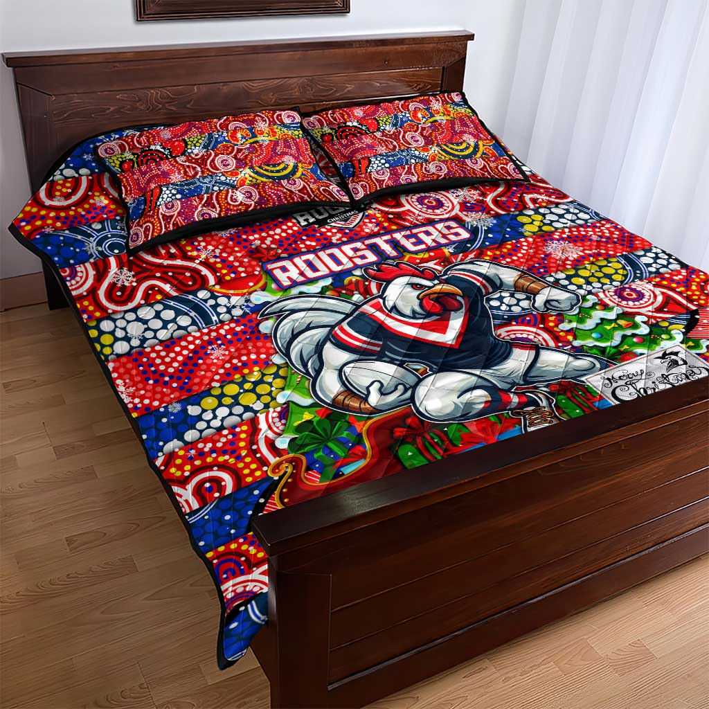 Roosters Rugby Merry Christmas Quilt Bed Set Indigenous Australian Art