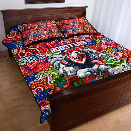 Roosters Rugby Merry Christmas Quilt Bed Set Indigenous Australian Art