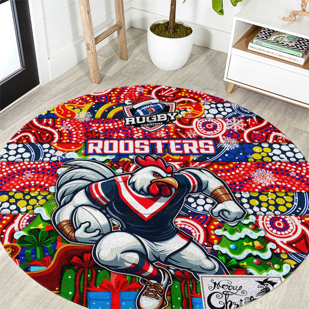 Roosters Rugby Merry Christmas Round Carpet Indigenous Australian Art