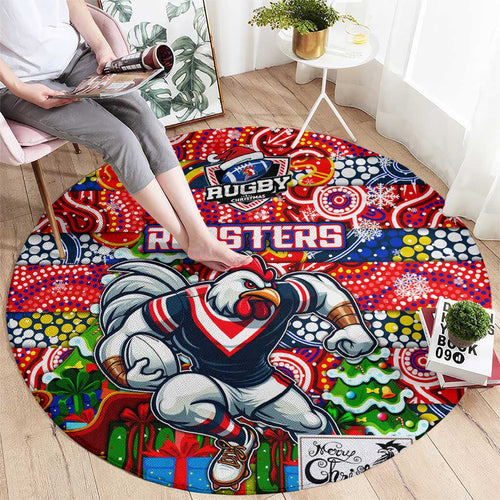 Roosters Rugby Merry Christmas Round Carpet Indigenous Australian Art