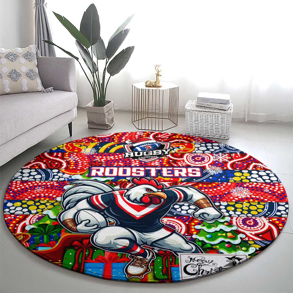 Roosters Rugby Merry Christmas Round Carpet Indigenous Australian Art