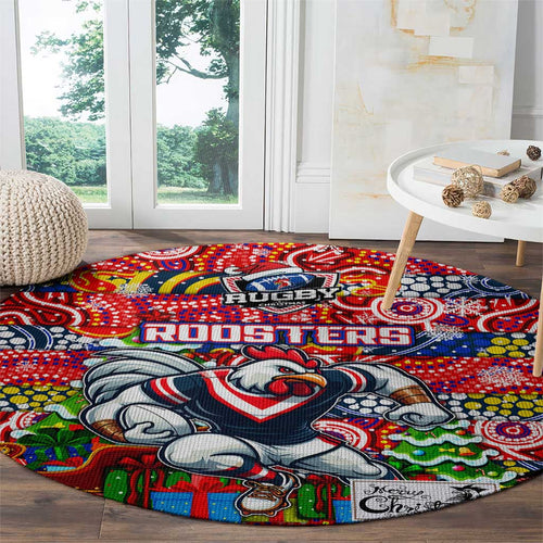 Roosters Rugby Merry Christmas Round Carpet Indigenous Australian Art