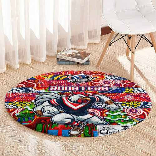 Roosters Rugby Merry Christmas Round Carpet Indigenous Australian Art