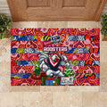 Roosters Rugby Merry Christmas Rubber Doormat Indigenous Australian Art