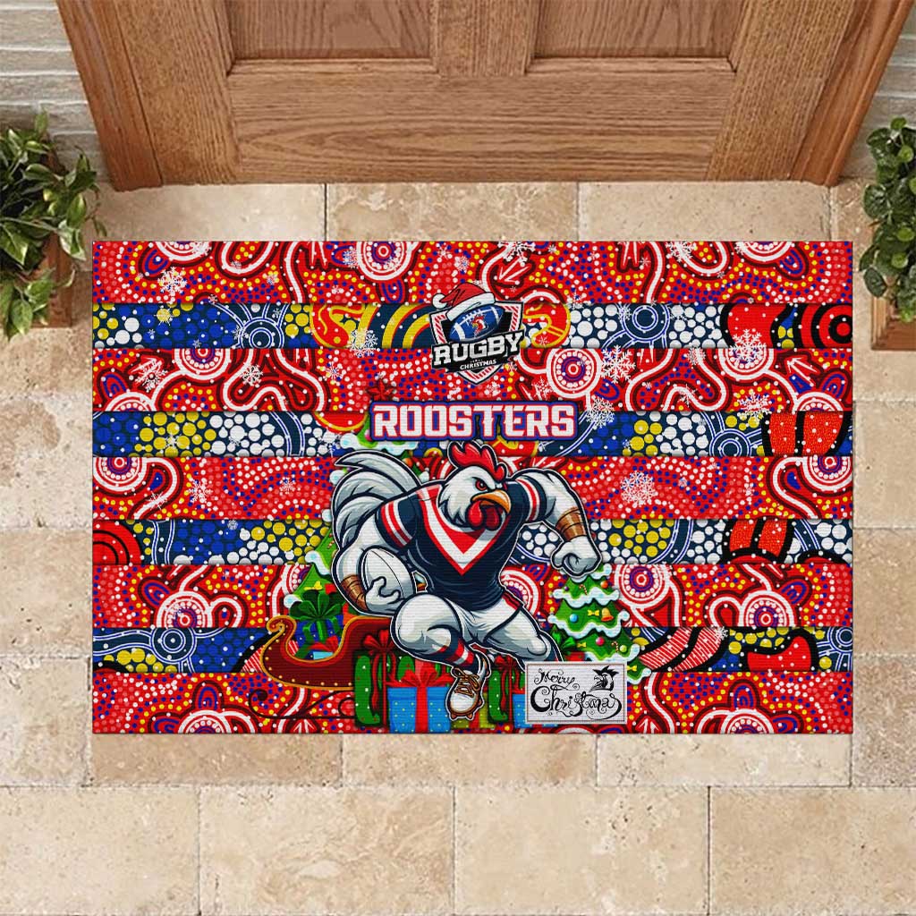 Roosters Rugby Merry Christmas Rubber Doormat Indigenous Australian Art