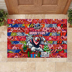 Roosters Rugby Merry Christmas Rubber Doormat Indigenous Australian Art