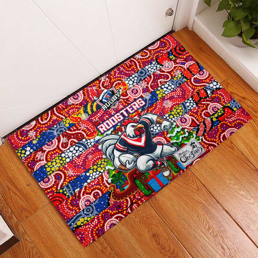 Roosters Rugby Merry Christmas Rubber Doormat Indigenous Australian Art