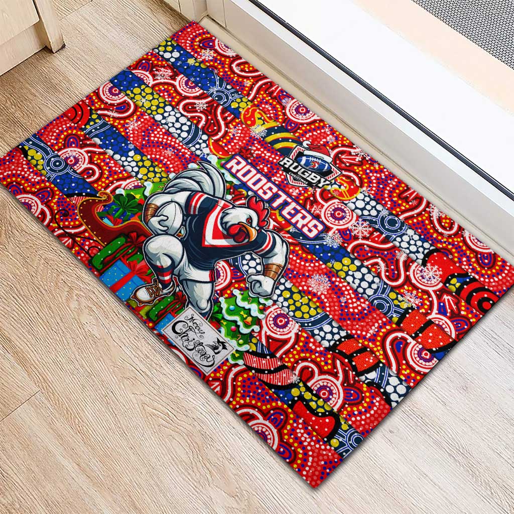 Roosters Rugby Merry Christmas Rubber Doormat Indigenous Australian Art