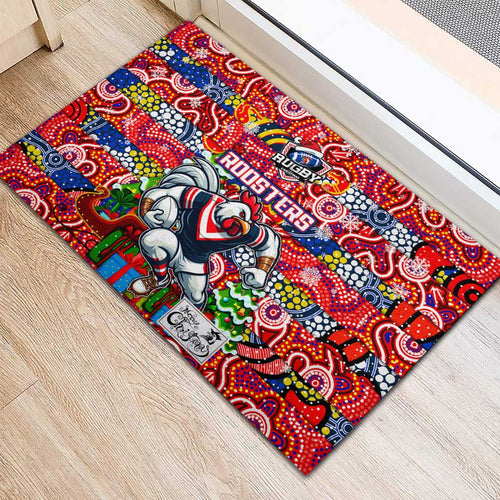 Roosters Rugby Merry Christmas Rubber Doormat Indigenous Australian Art