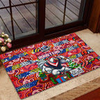 Roosters Rugby Merry Christmas Rubber Doormat Indigenous Australian Art
