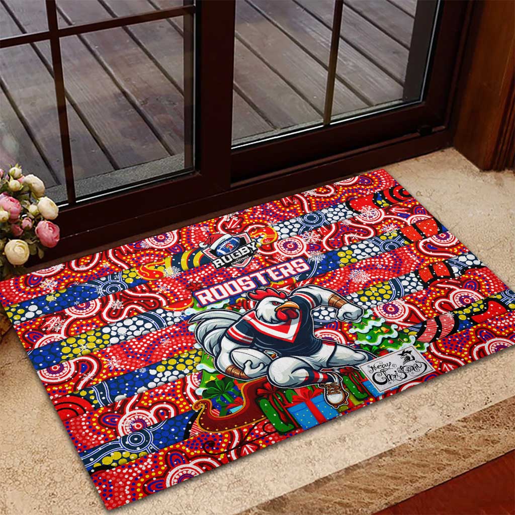 Roosters Rugby Merry Christmas Rubber Doormat Indigenous Australian Art